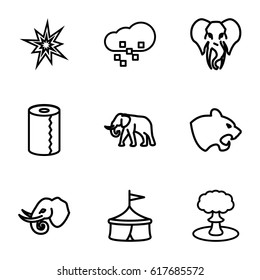 Big icons set. set of 9 big outline icons such as panther, elephant, paper towel, defragmentation, explosion, explode