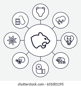 Big icons set. set of 9 big outline icons such as panther, elephant, paper towel, defragmentation, explosion, smoking can