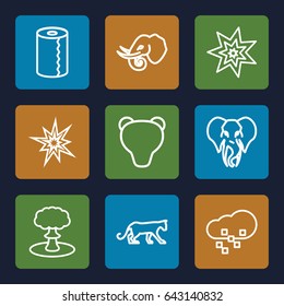 Big icons set. set of 9 big outline icons such as panther, elephant, paper towel, defragmentation, explosion, explode