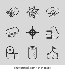 Big icons set. set of 9 big outline icons such as elephant, paper towel, defragmentation, explosion, smoking can, search cloud