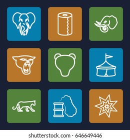 Big icons set. set of 9 big outline icons such as panther, elephant, paper towel, explosion, smoking can, bear
