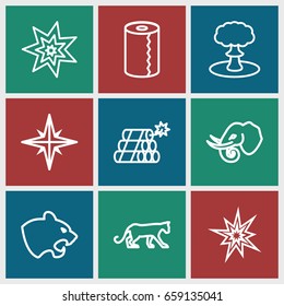 Big icons set. set of 9 big outline icons such as panther, elephant, paper towel, dynamite, explosion