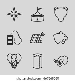 Big icons set. set of 9 big outline icons such as panther, elephant, paper towel, dynamite, explosion, smoking can, bear
