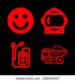 big icons set with dump truck, happy filled face and astronaut vector set