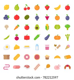 Big icons set of food in flat style.Vector illustration