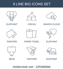 big icons. Trendy 9 big icons. Contain icons such as elephant, circus, search cloud, panther, paper towel, bear. big icon for web and mobile.