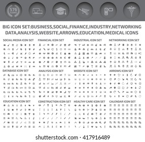 Big icons,Business,Social,Finance,Industry,Networking,Data analysis,Website,Arrow,Education,Medical icons,vector