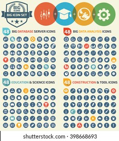 Big icons,database server,big data analysis,education,science,construction,tool icons,clean vector