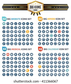 Big icons,website,arrows,medical,calendar icons,clean vector