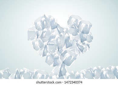 Big icy heart with snow. The texture of the ice. Vector illustration. Valentines Day Card.