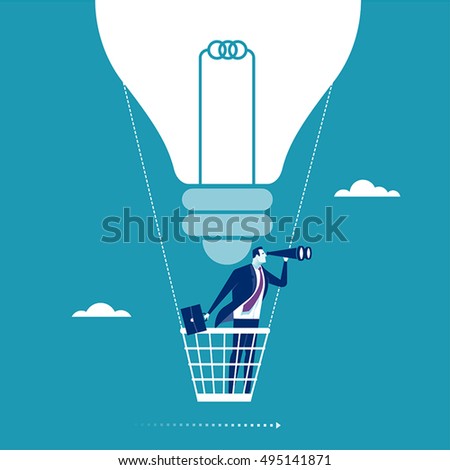 Big Idea. Businessman flying in a hot air balloon. Concept illustration