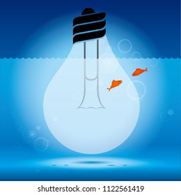 Big idea concept design, fish and bulb combination.	