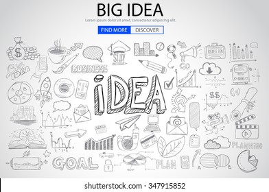 Big Idea  Concept with Doodle design style :finding solution, brainstorming, creative thinking. Modern style illustration for web banners, brochure and flyers.