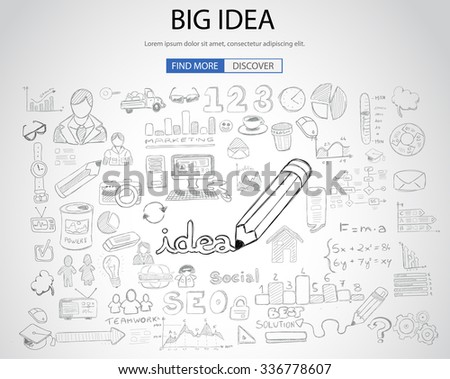 Big Idea concept with Doodle design style :Finding Solutions, UI design,creative thinking. Modern style illustration for web banners, brochure and flyers.