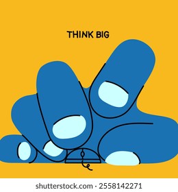 Big idea concept illustration. Giant hands with tiny computer mouse. Communication, mailing, chatting, social media addiction concept. Hand drawn trendy Vector illustration in cartoon style.