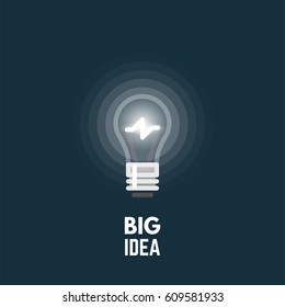 Big idea concept. Light bulb glowing in the dark. Old lightbulb form. Line style vector. Opacity circles from light source
