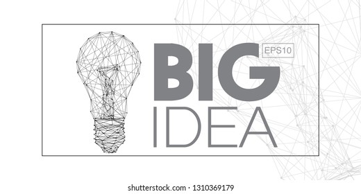 Big idea concept of Low Poly Style  black and white Light bulb. Vector abstract Illustration with sample text.