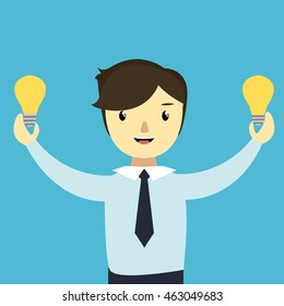 Big Idea Concept With Man And Lightbulb. Symbol Of Having An Ide