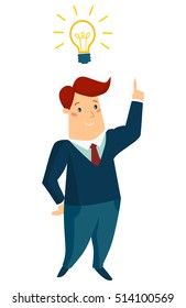 Big idea concept with man and lightbulb. Symbol of having an idea with businessman pointing at light bulb