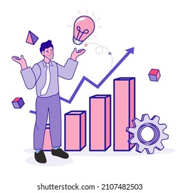 Big idea concept. Start up investors landing page website. personal growth, professional development, increase in income. vector outline illustration for webpage.