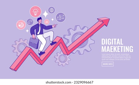 Big idea concept. Start up investors landing page website. personal growth, professional development, increase in income. vector outline illustration for webpage.