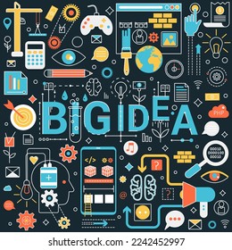 Big idea development. Problem solving ideas, improving solutions, innovative strategy vector illustration