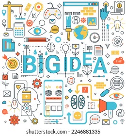 Big idea generation. New project development, creative thinking, intelligent solutions vector illustration