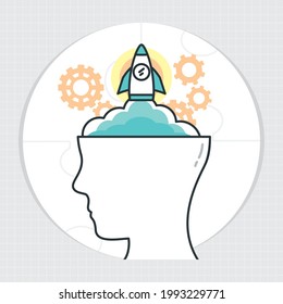 big idea illustration with head and rocket