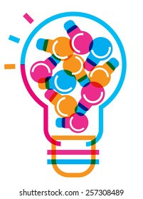 Big idea, an illustration of a big light bulb containing small light bulbs.