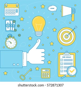 Big idea illustration. Working through ideas to get perfect solution and reach the goals