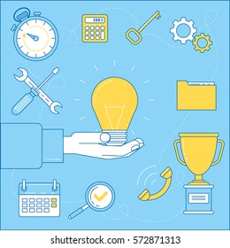 Big idea illustration. Working through ideas to get perfect solution and reach the goals