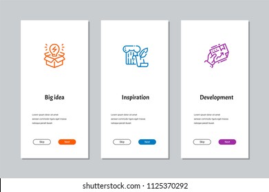Big idea, Inspiration, Development onboarding screens with strong metaphors