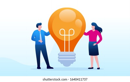 Big idea learning, brainstorming development, startup strategy, innovative, creative, lightbulb idea landing page website illustration flat vector template 