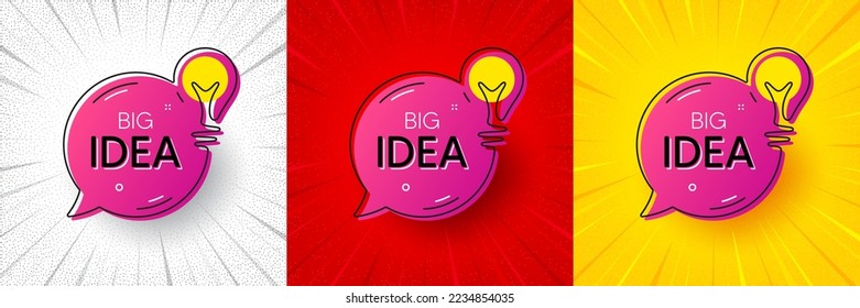 Big idea lightbulb bubble. Flash offer banner, coupon or poster. Lightbulb chat message. Electric innovation banner icon. Big idea promo banner. Retail marketing flyer. Starburst pop art. Vector