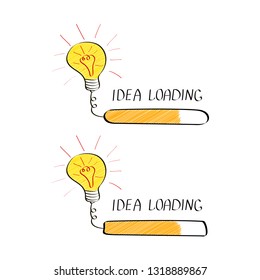 Big idea with loading bar in doodle style isolated on white background. Creative thinking process. Vector illustration