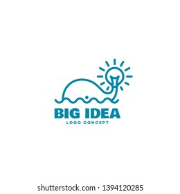 Big idea logo design template with whale and lightbulb. Vector illustration.