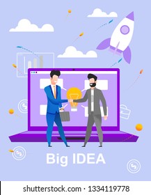 Big Idea serious People are ready Help Small Companies in solving Complex and Difficult Tasks. Idea Solve many Questions. Help make Good Money. Two Men shaking Hands Agreed Deal Took Place.