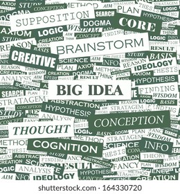 BIG IDEA. Word cloud illustration. Tag cloud concept collage. Vector illustration.