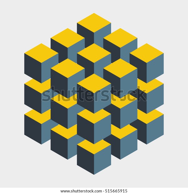 大幻想立方体构造的许多块 用于3d 设计的等距立方体 数学对象与精神伎俩 大脑的光学错觉 库存矢量图 免版税