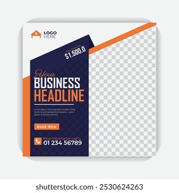 With big image modern and unique professional real estate social media post banner design template