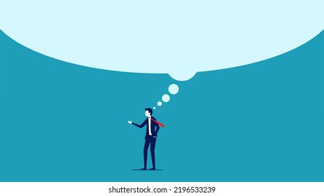 Big imagination. businessman think with big speech bubbles