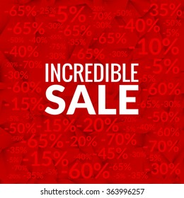 Big incredible sale background with percents pattern on red