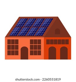 Big industrial building with solar battery panels on roof, isolated vector