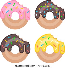 Big inflatable donut with a mouth bite on white background. Donut with chocolate frosting and sprinkles. Vector illustration. Home Design Software Programs. Project management.
