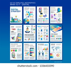 Big Infographics In Flat Style. Vector Illustrations About Digital Projects, Management, Clients Brief, Design And Communication. Use In Website, Corporate Report, Presentation, Advertising, Marketing