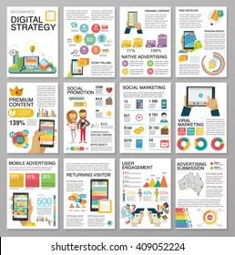 Big infographics in flat style. Vector illustrations about digital projects, management, clients brief, design and communication. Use in website, corporate report, presentation, advertising, marketing