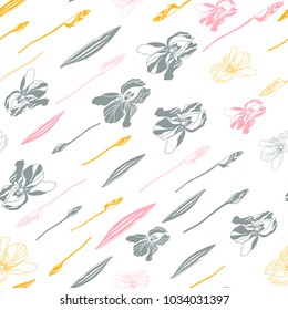Big iris flowers . Floral vector seamless pattern with hand drawn  flowers and leaves.