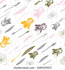 Big iris flowers . Floral vector seamless pattern with hand drawn  flowers and leaves.
