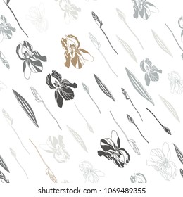 Big iris flowers . Floral vector seamless pattern with hand drawn  flowers and leaves.
