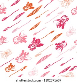 Big iris flowers . Floral vector seamless pattern with hand drawn  flowers and leaves.
